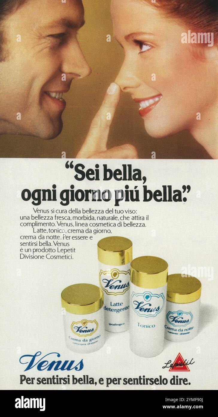 1980 Lepetit Venus cosmetics products Italian ad Stock Photo