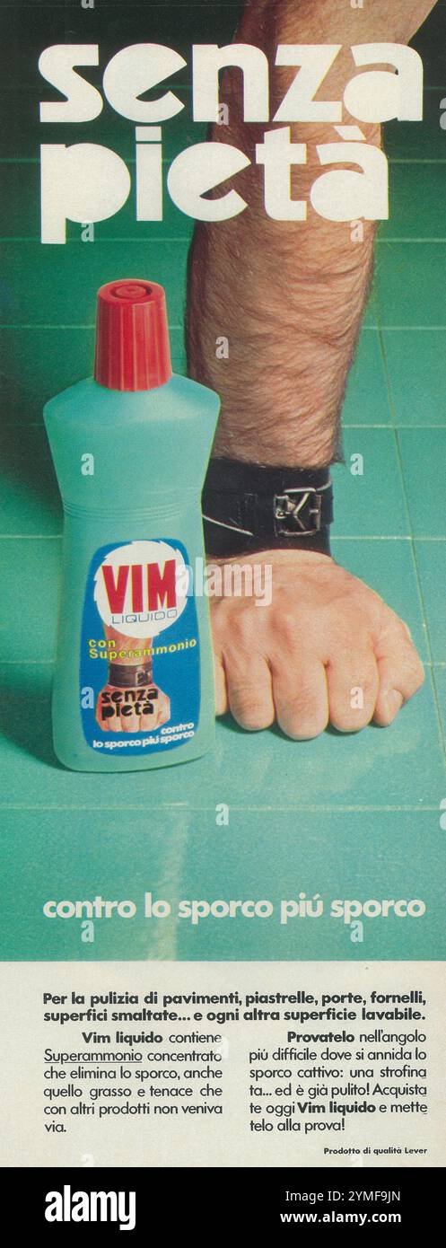 1980 VIm senza pieta cleaning liquid Italian ad Stock Photo