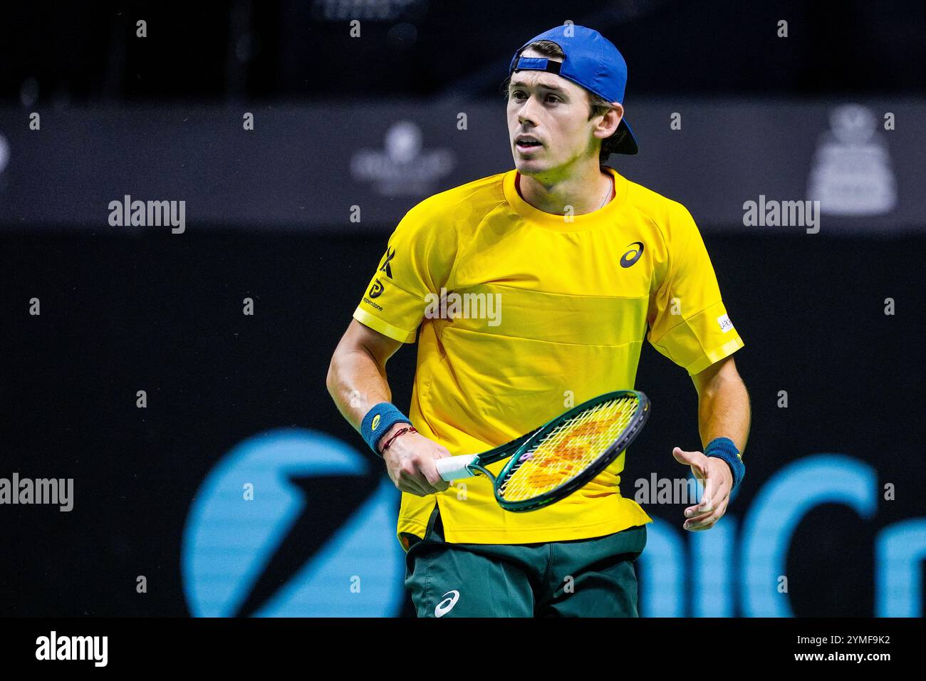 Alex de Minaur of Australia in action against Taylor Fritz of USA