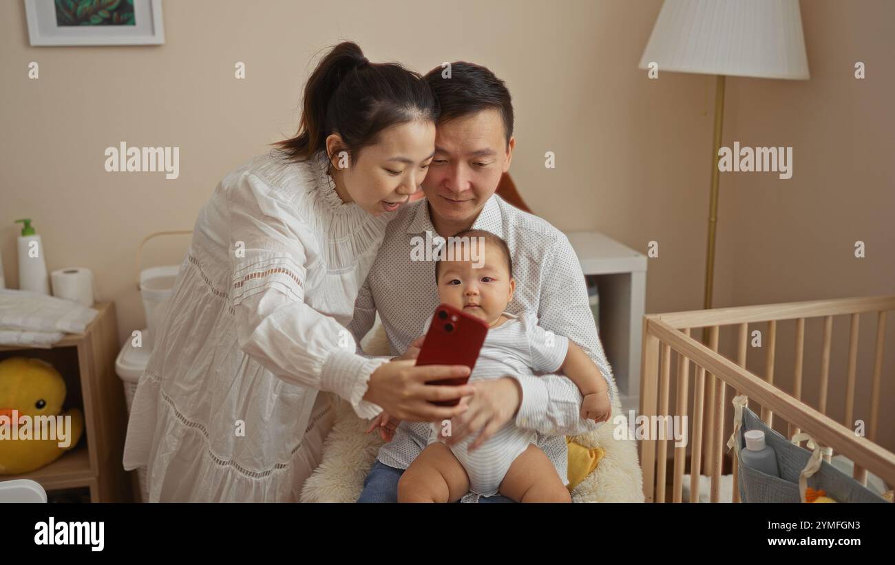 Family enjoying a moment together in the bedroom with a mother and ...