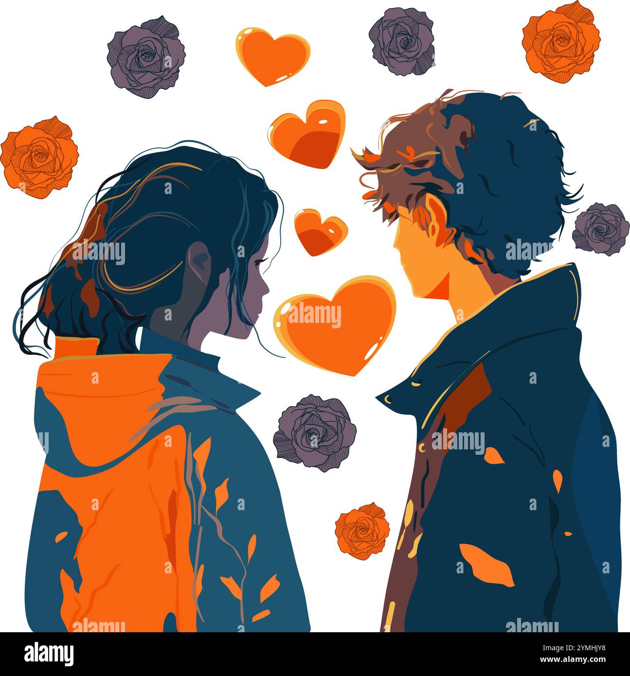 Couple in love with hearts and roses vector illustration Stock Vector ...