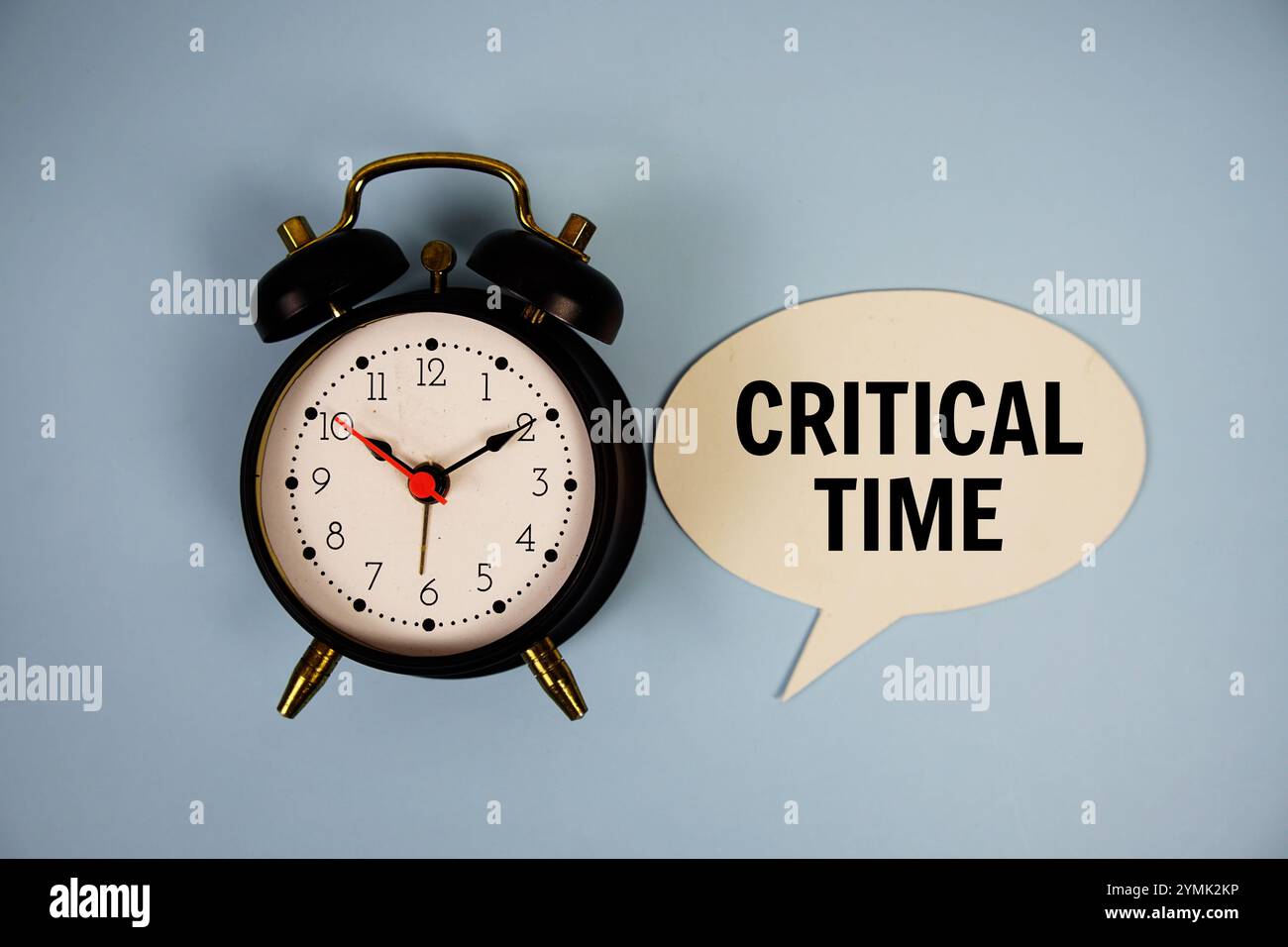 Critical Time text on speech bluble with magnifying glass top view on ...