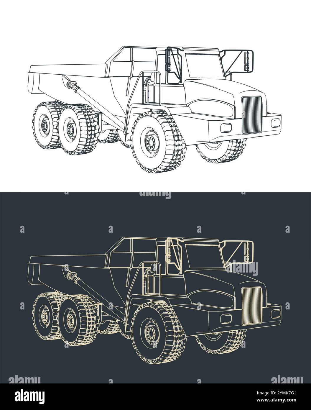 Stylized vector illustrations of industrial large mining dump truck ...