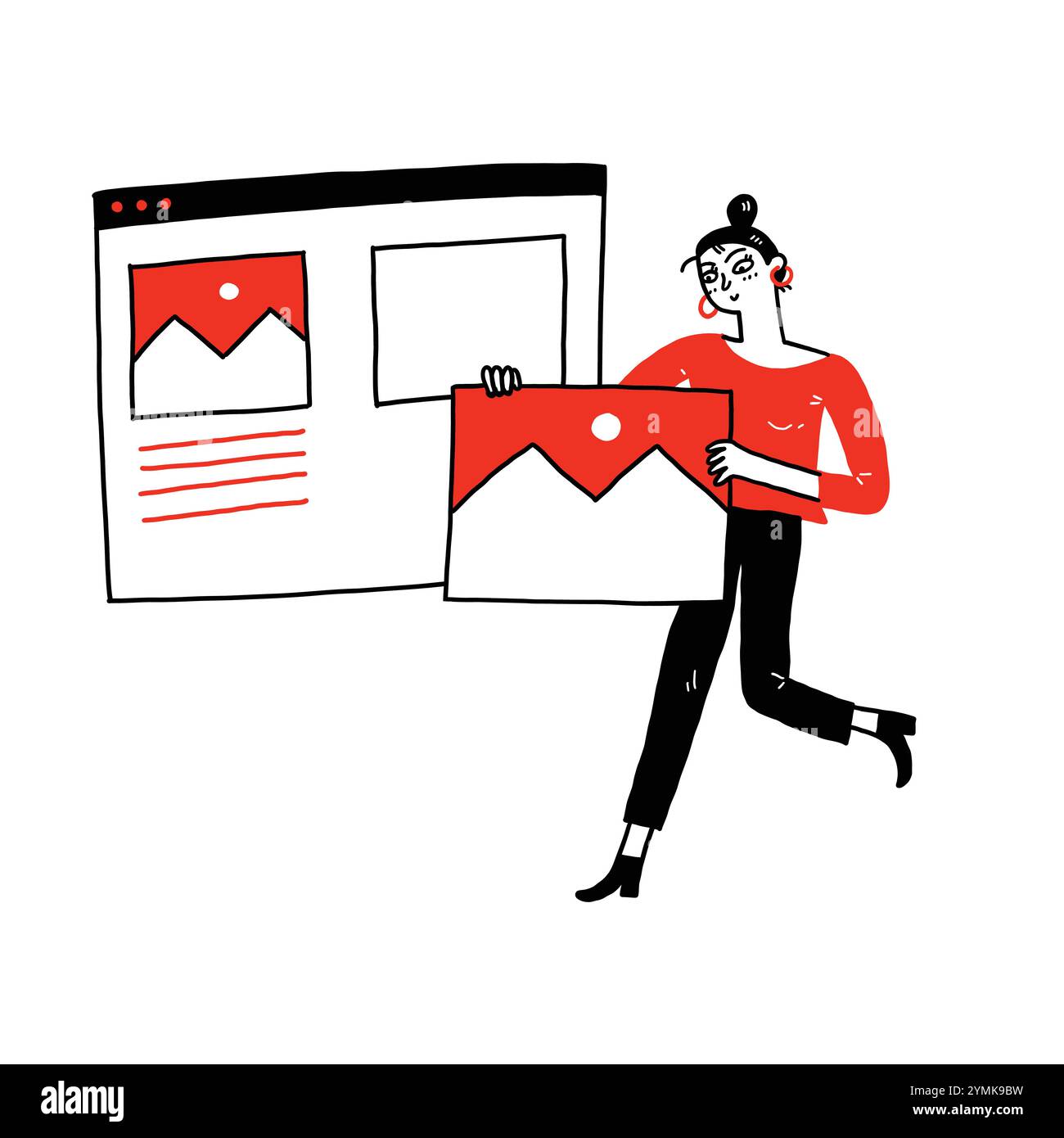 Hand drawn vector illustration doodle style. Young woman working on ...