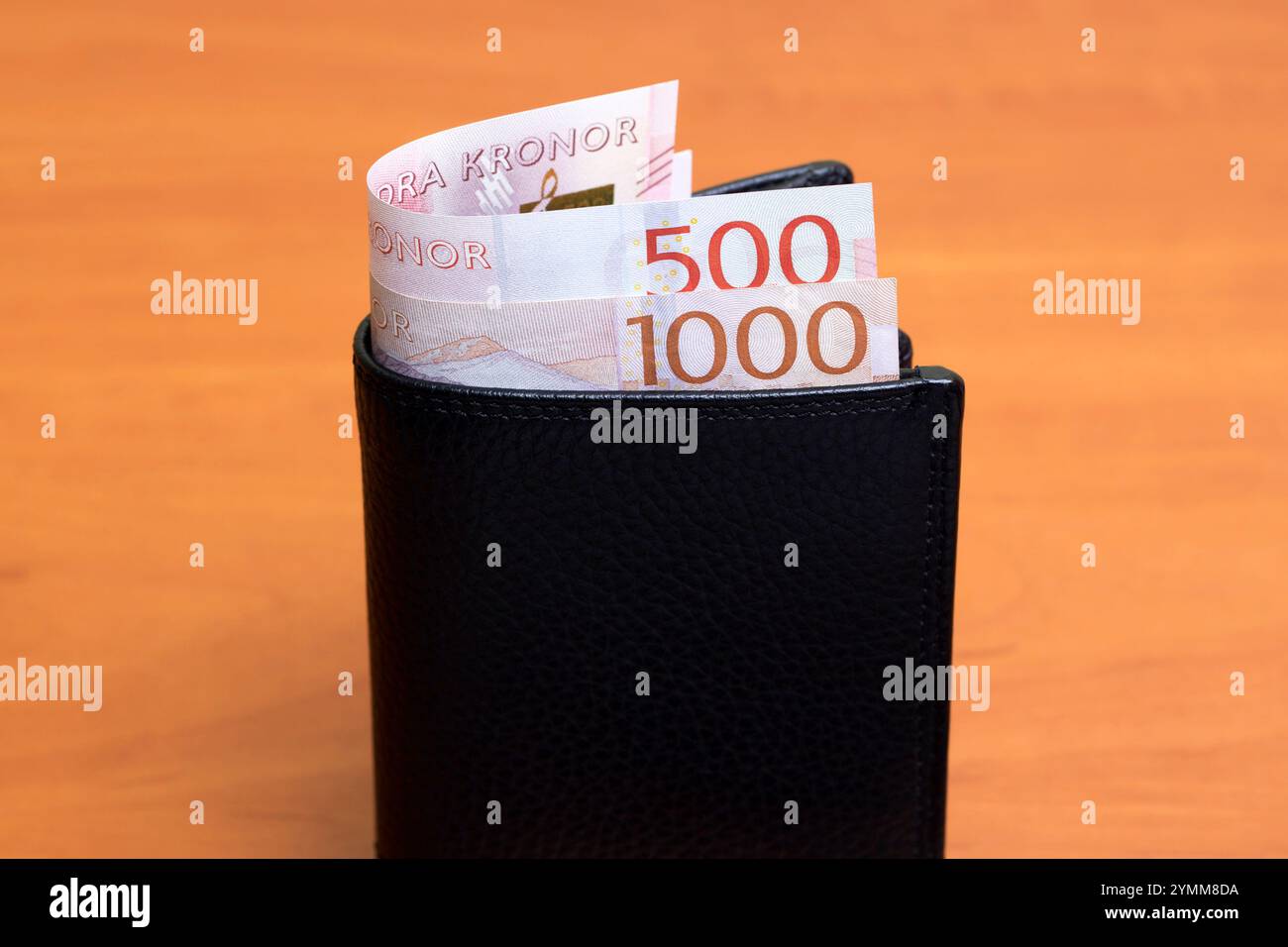 Swedish money - Crown in the black wallet Stock Photo - Alamy