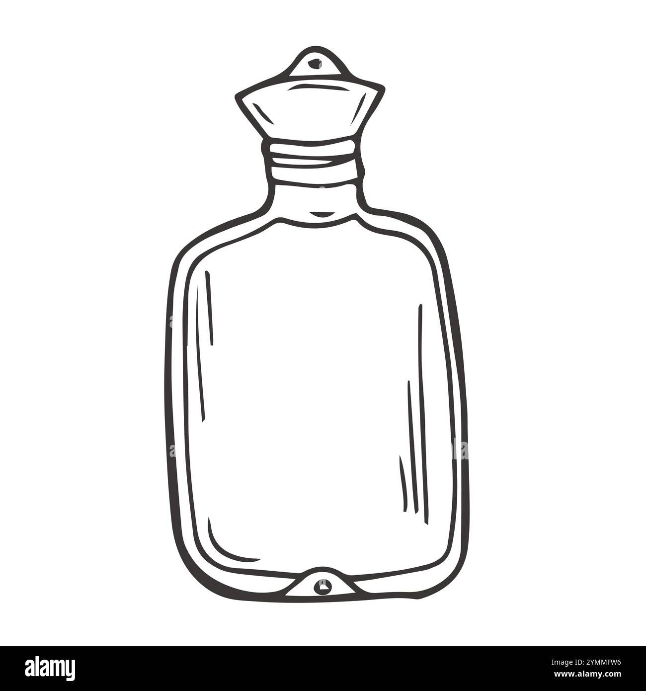 Hot water bottle, rubber warmer or heater, silicone bottle for water, pain relief, hot Compress, pain relief from Headaches, Cramps, hand drawn doodle Stock Vector