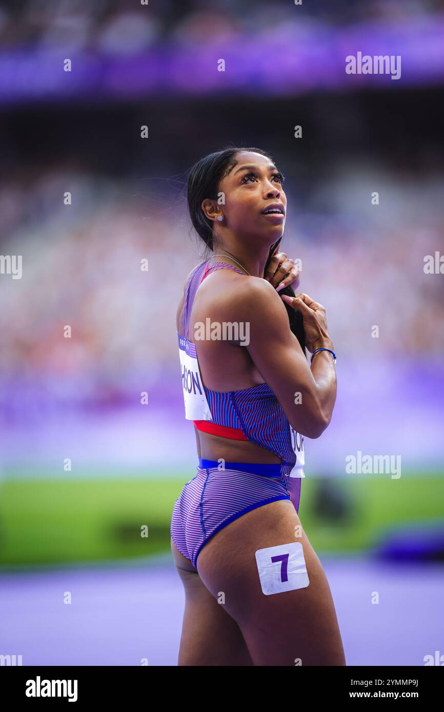 Alaysha Alaysha Johnson participating in the 100 meters hurdles at the Paris ...