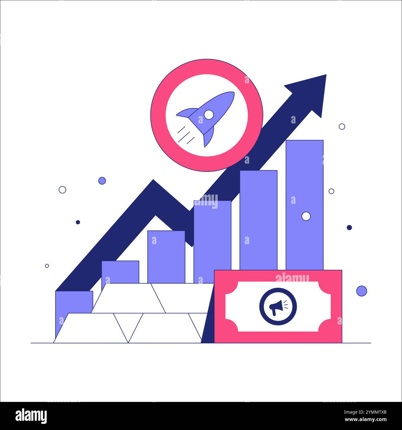 Rocket Launch With Bar Graph In Flat Vector Illustration Symbolizing ...