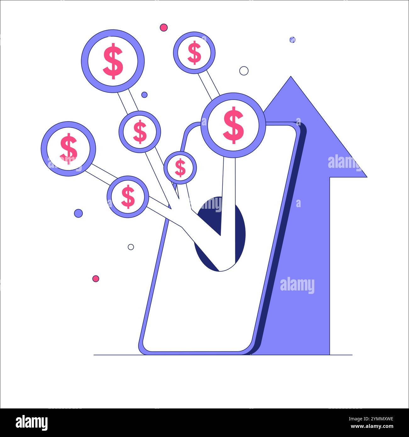 Mobile Screen With Dollar Signs And Upward Arrow In Flat Vector ...