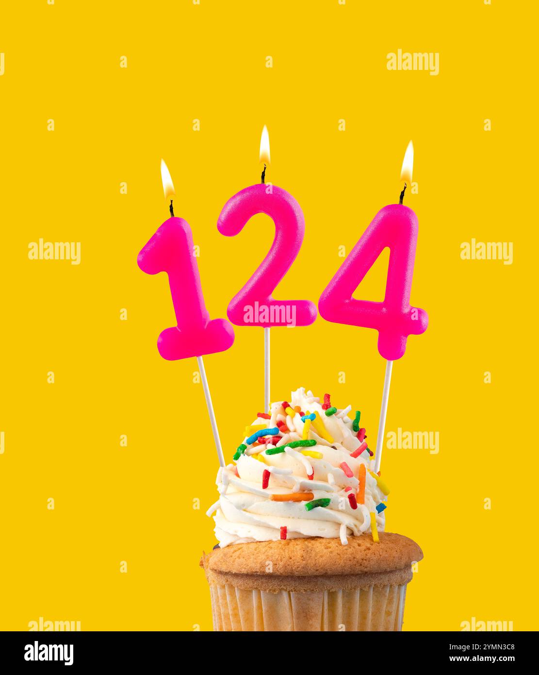 Number 124, Pink birthday candle - Cupcake birthday Stock Photo - Alamy
