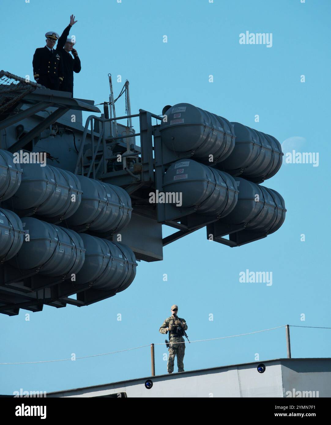 Yokosuka, Japan. 22nd Nov, 2024. Sailors of USS George Washington (CVN-73) wave during arrival at the Fleet Activities Yokosuka, in Kanagawa, Japan, on Friday, November 22, 2024. Photo by Keizo Mori/UPI Credit: UPI/Alamy Live News Stock Photo