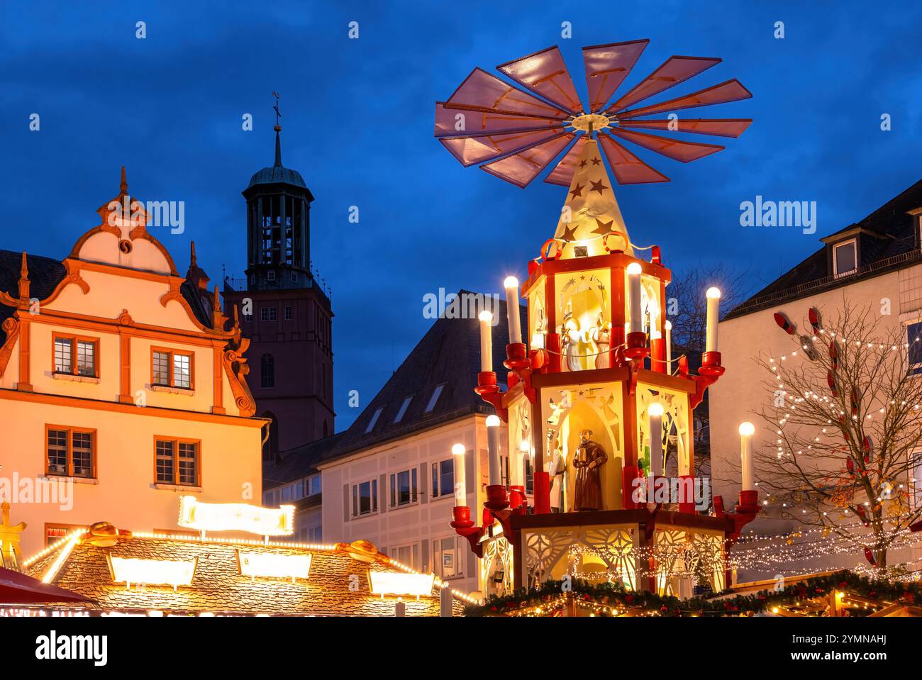 Christmas pyramid at the Christmas market in Darmstadt, Hesse, Germany Stock Photo