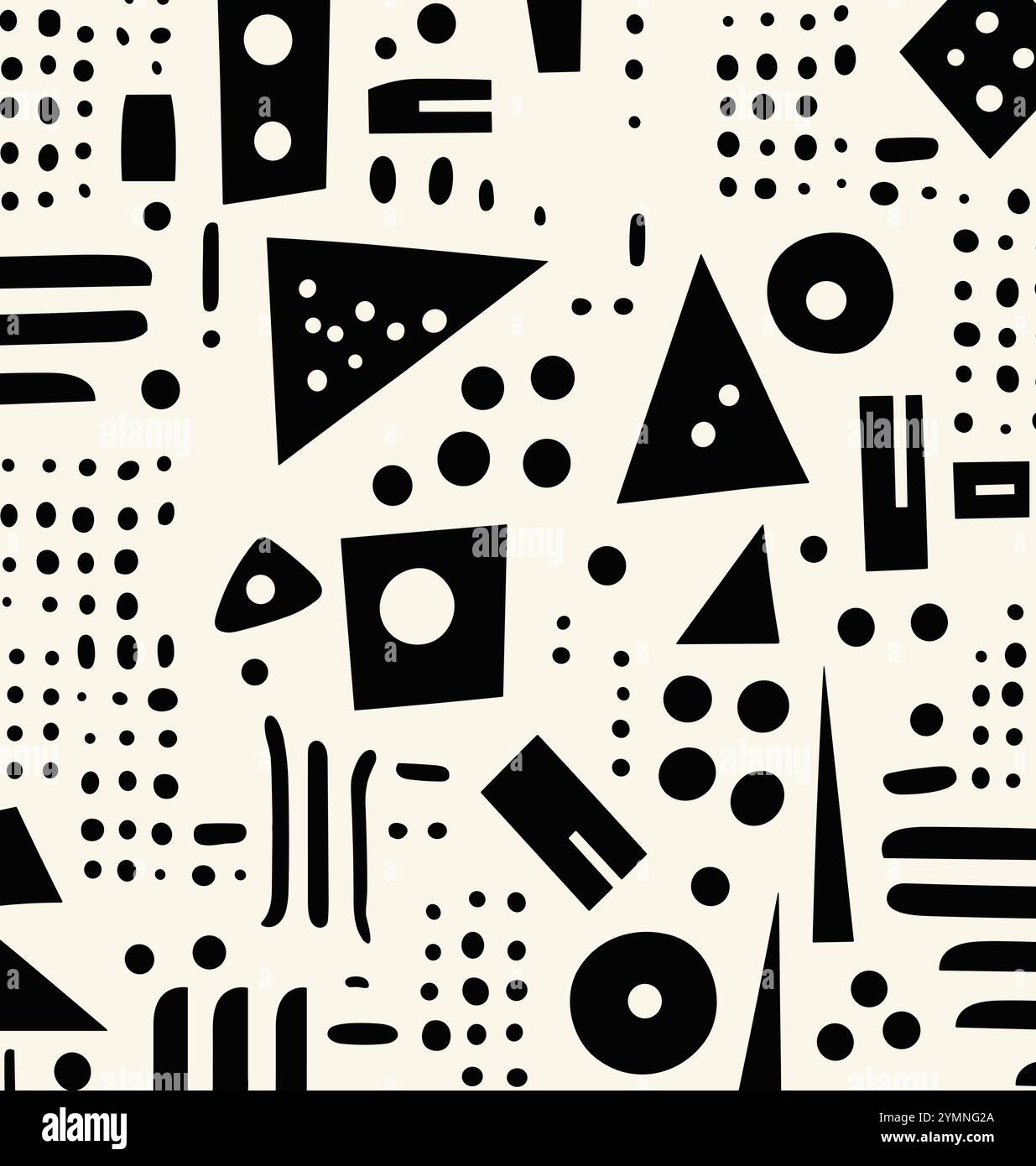 black and white geometric pattern background, in the style of whimsical abstractions, playful figures, minimalist backgrounds Stock Vector