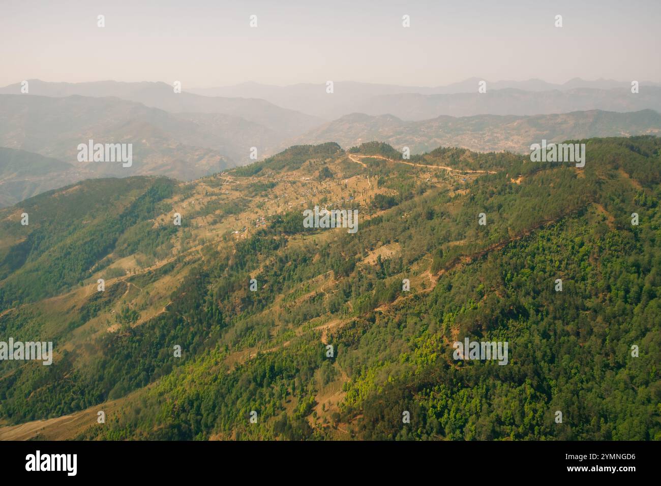 Aerial view of green and colorful rice field terraces, Nepal. High ...