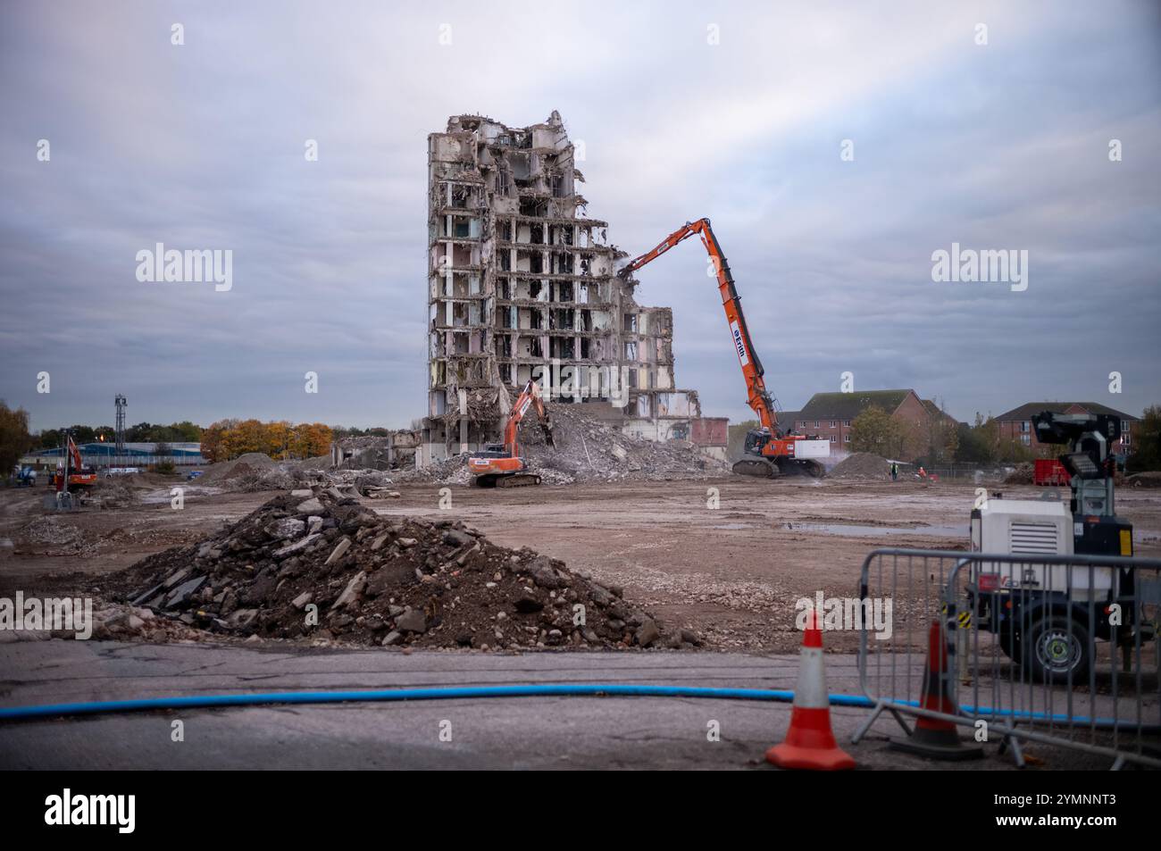 CARDIFF, WALES - OCTOBER 29: A general view of Llanishen tax offices which have been demolished to make way for a new school on October 29, 2024 in Ca Stock Photo