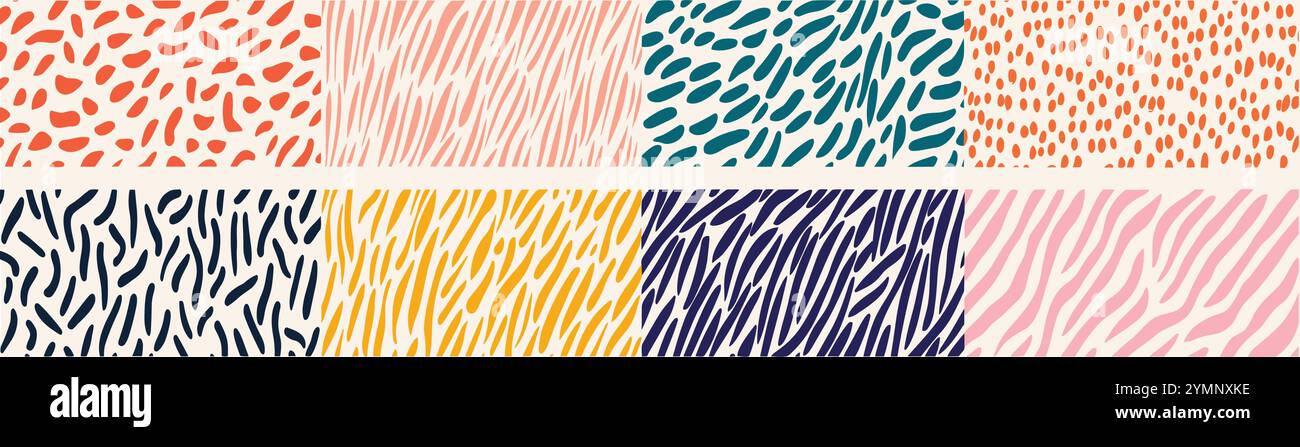 Colorful abstract doodle shape seamless pattern set. Creative ...