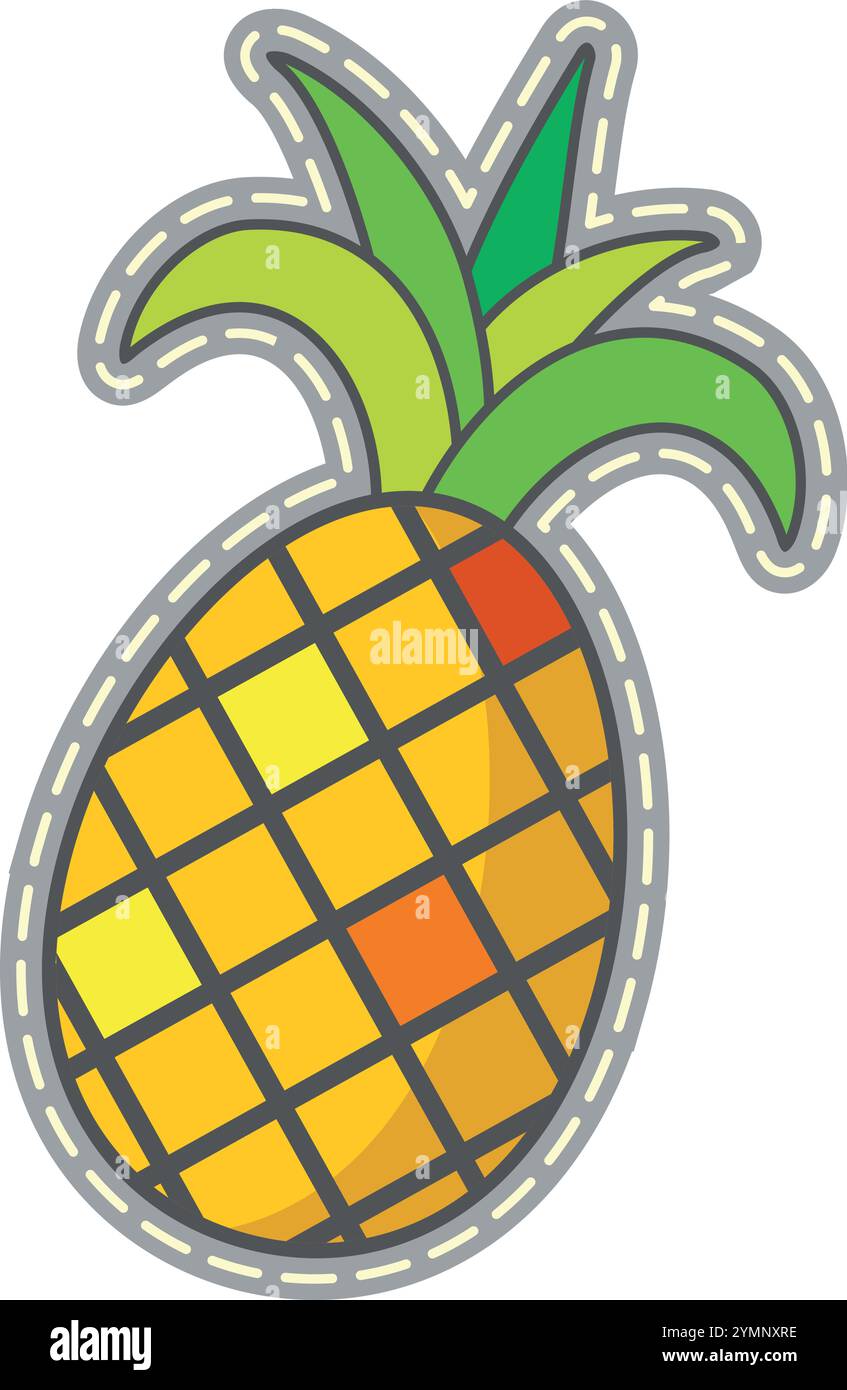 Pineapple applique patch. Tropical summer fashion label Stock Vector