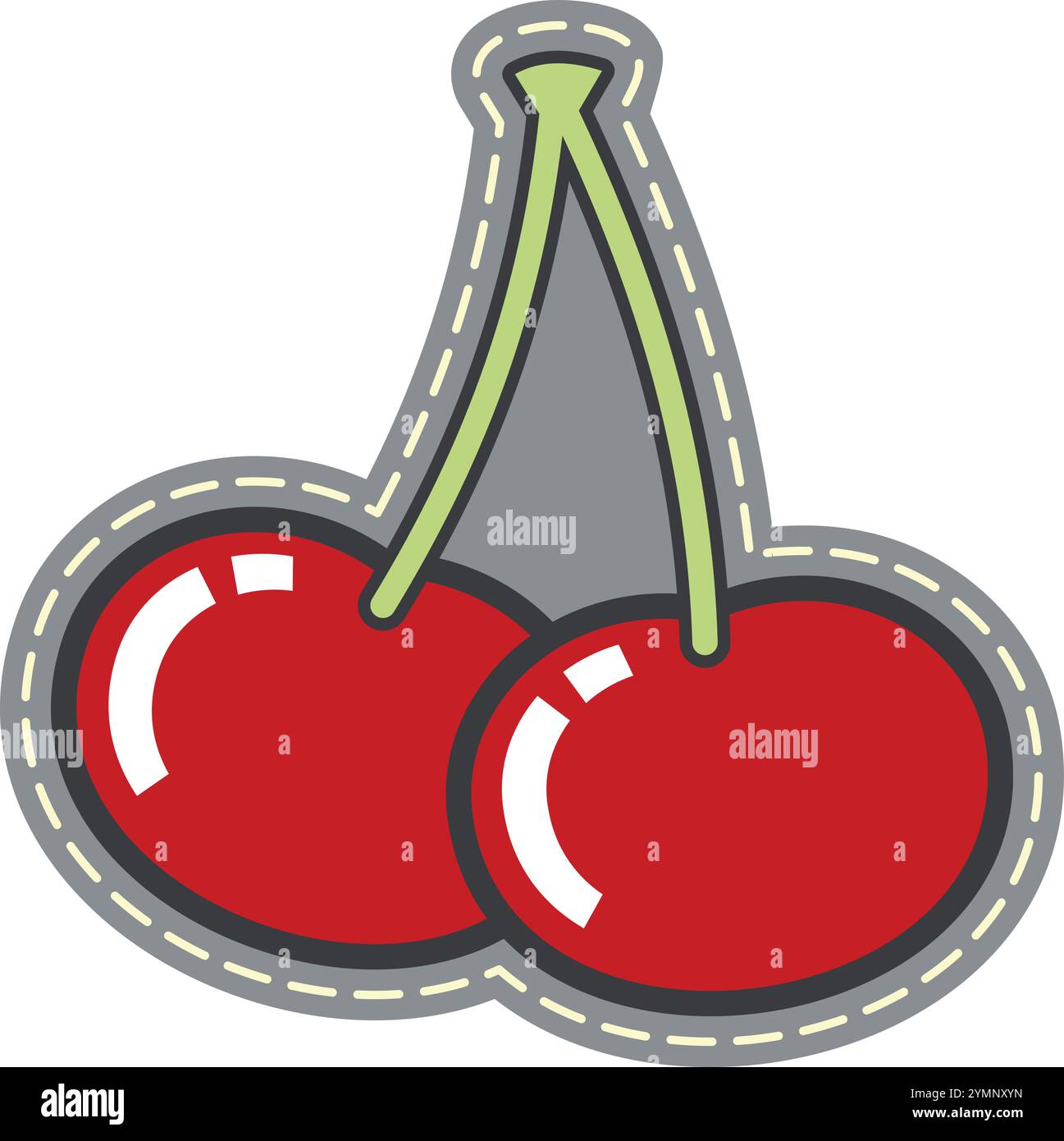 Cherry textile patch. Sewing fabric embroidery label Stock Vector