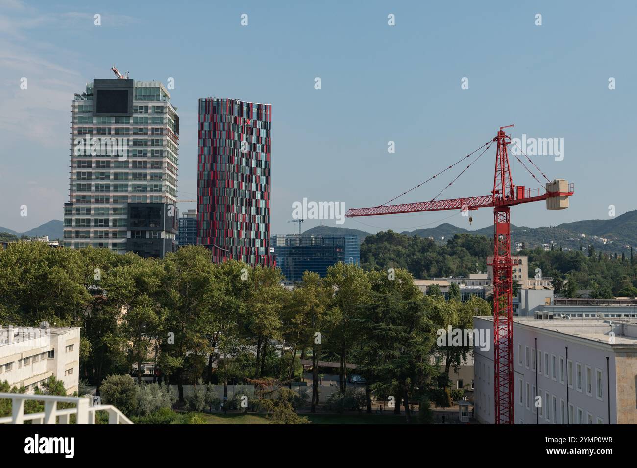 A view of the Albanian capital, Tirana showing the continued development of its skyline. Stock Photo