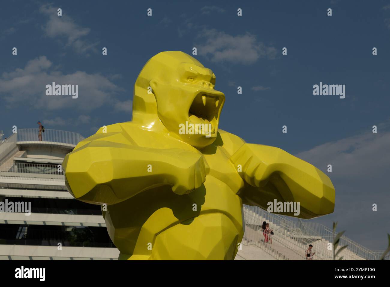 A Richard Orlinski scuplture standing close to the Pyramid of Tirana, Albania Stock Photo