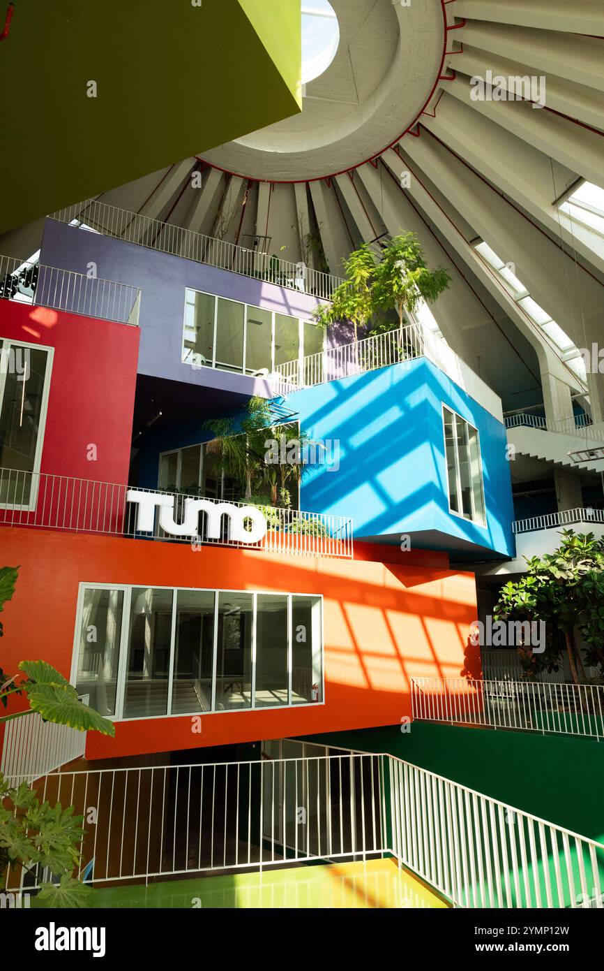 An internal view of the Pyramid of Tirana, Albania, showing the pods used by the youth IT TUMO. Stock Photo