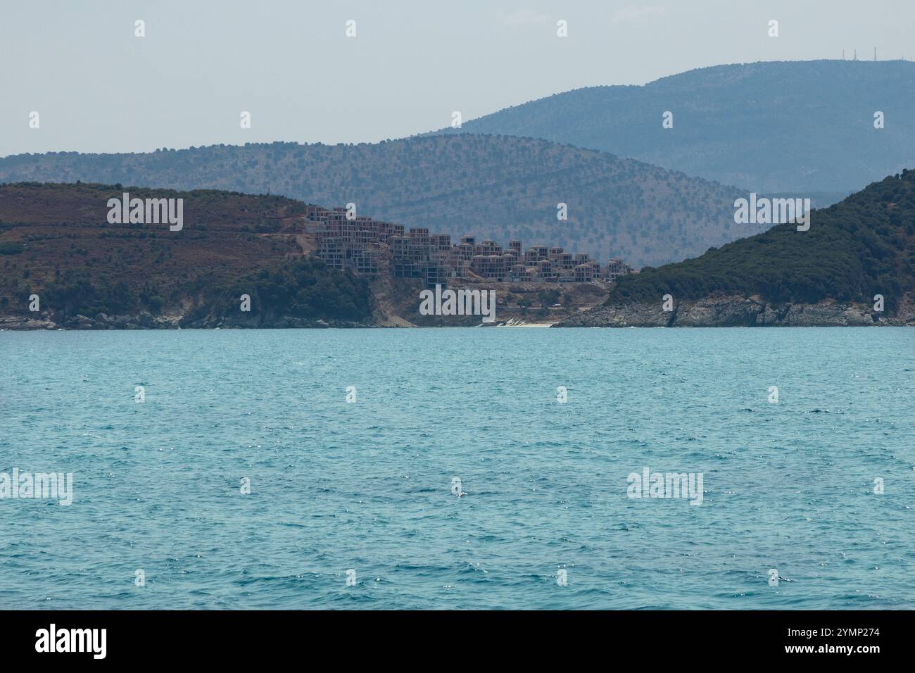 A seaside resort being developed in the Bay of Manastir on the Ionian Sea, Albania Stock Photo