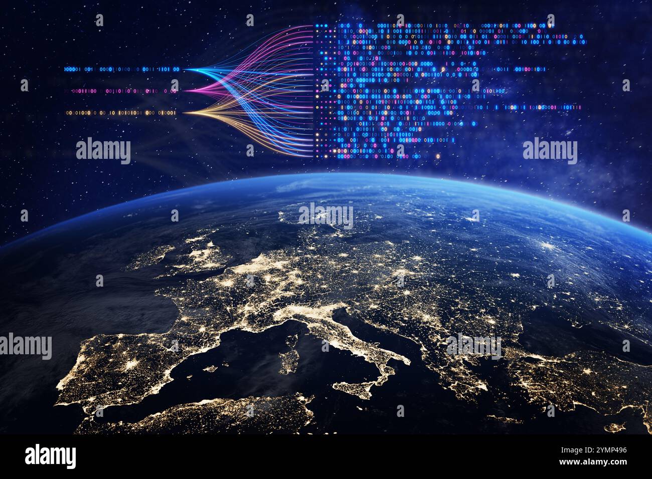 AI and big data optimizing and automating business workflow on a global scale. Automation, analytics, data stream, digital transformation, neural netw Stock Photo