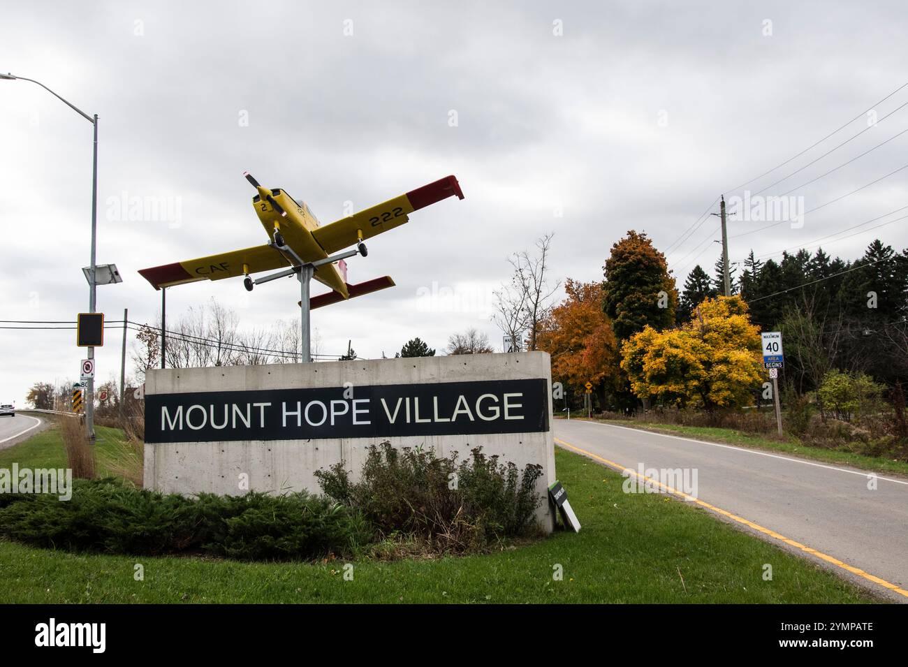 Welcome to Mount Hope Village sign and aircraft on Homestead Drive in ...