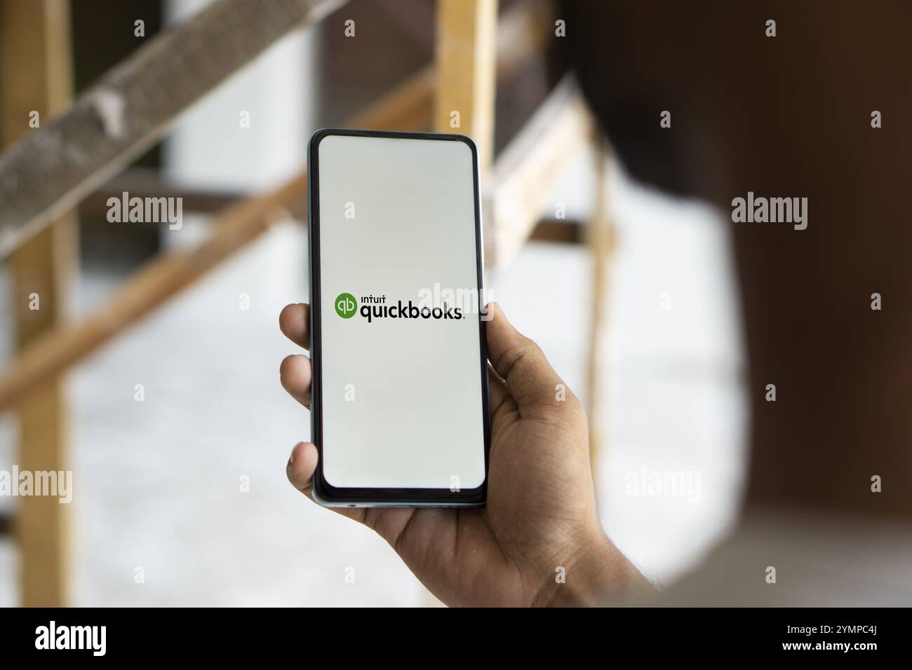 Intuit quickbooks logo is displayed on smartphone. QuickBooks is an accounting software. Stock Photo