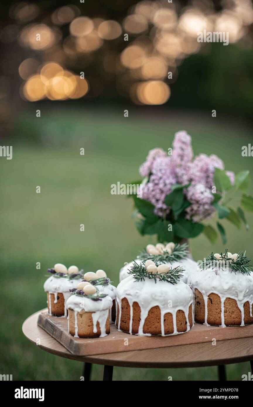 Easter cakes with flowers Stock Photo
