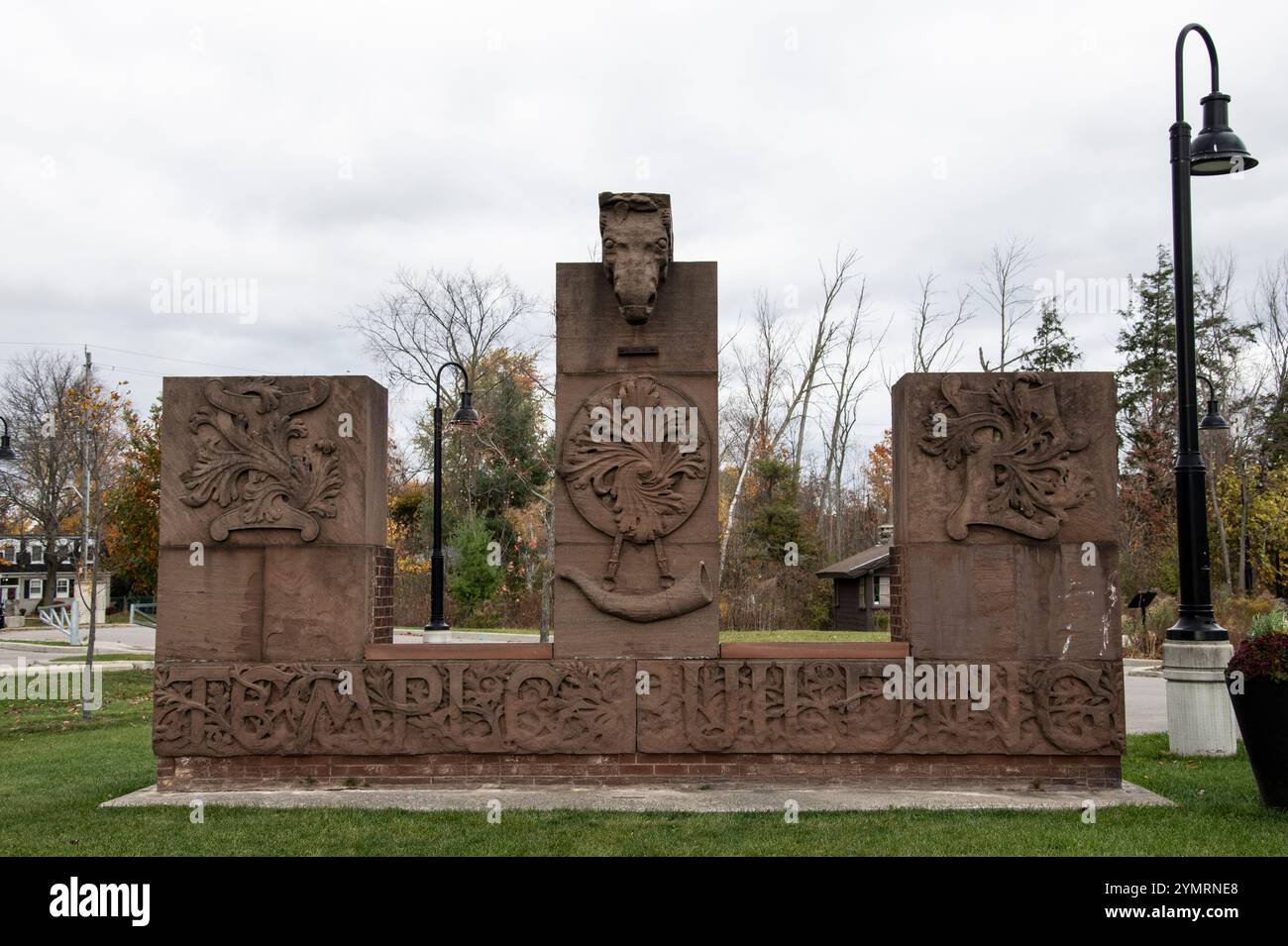 Sculpture from the Temple Building at Guild Park & Gardens on Guildwood Parkway in Scarborough, Toronto, Ontario, Canada Stock Photo