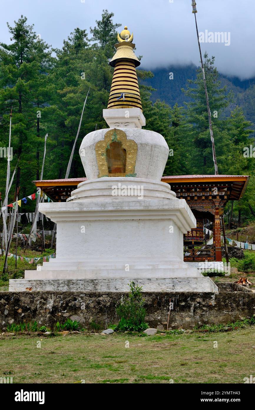 Partial view of a small temple near Tiger's Nest, Paro, Bhutan Stock Photo
