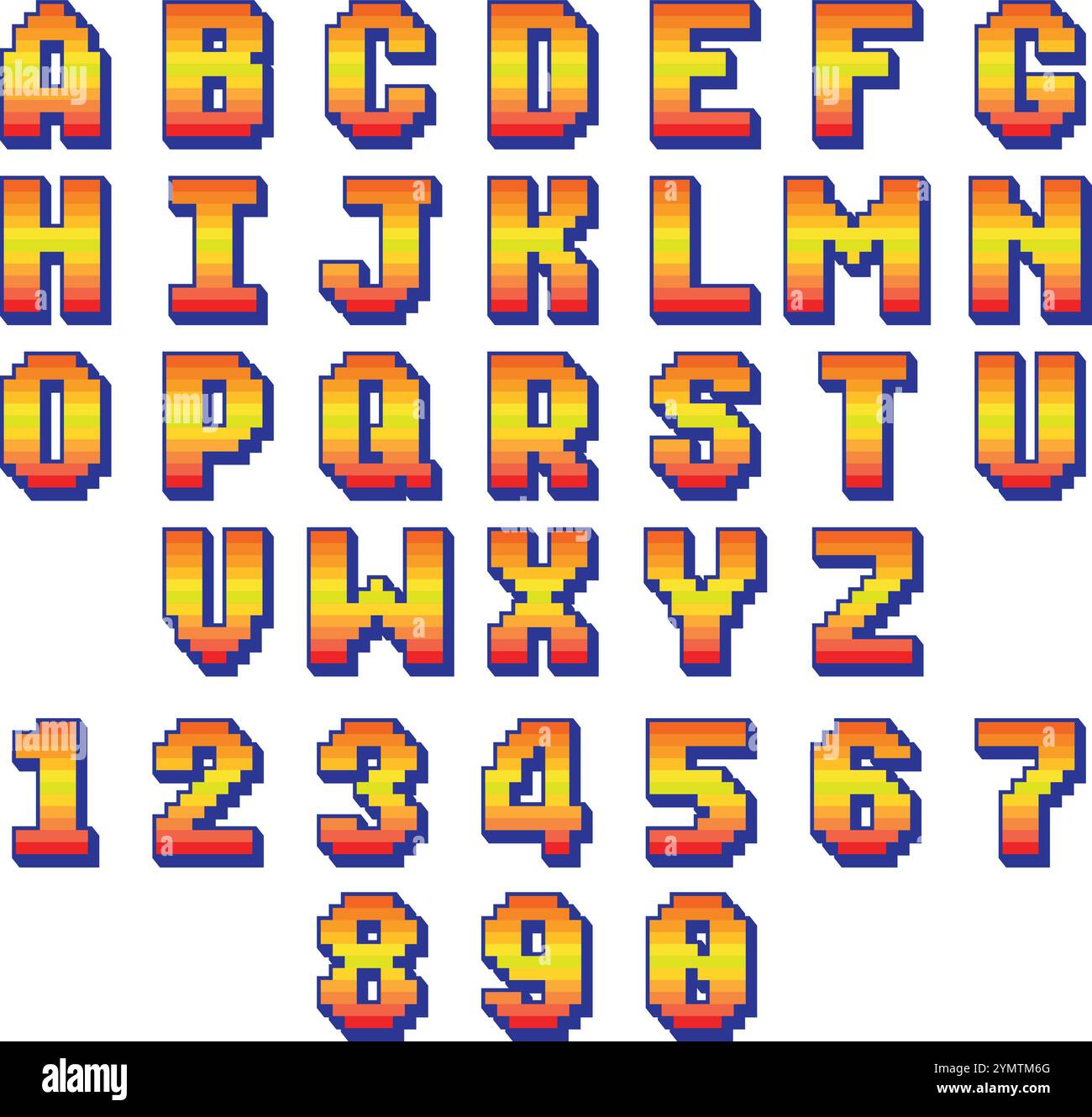 8 bit pixel font. Retro computer alphabet typography Stock Vector