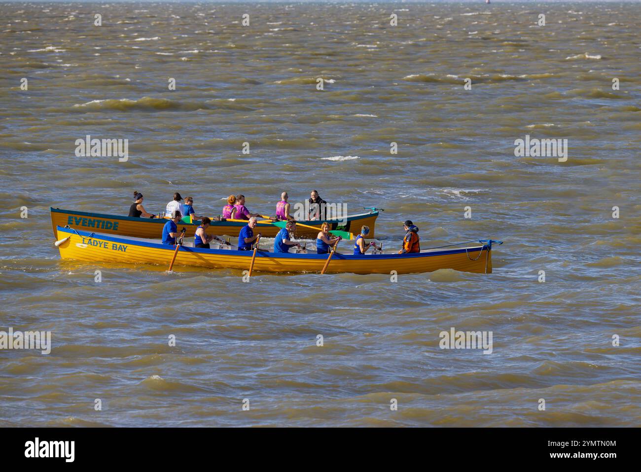 Pilot Gig racing on the Severn Estuary with choppy seas Stock Photo - Alamy