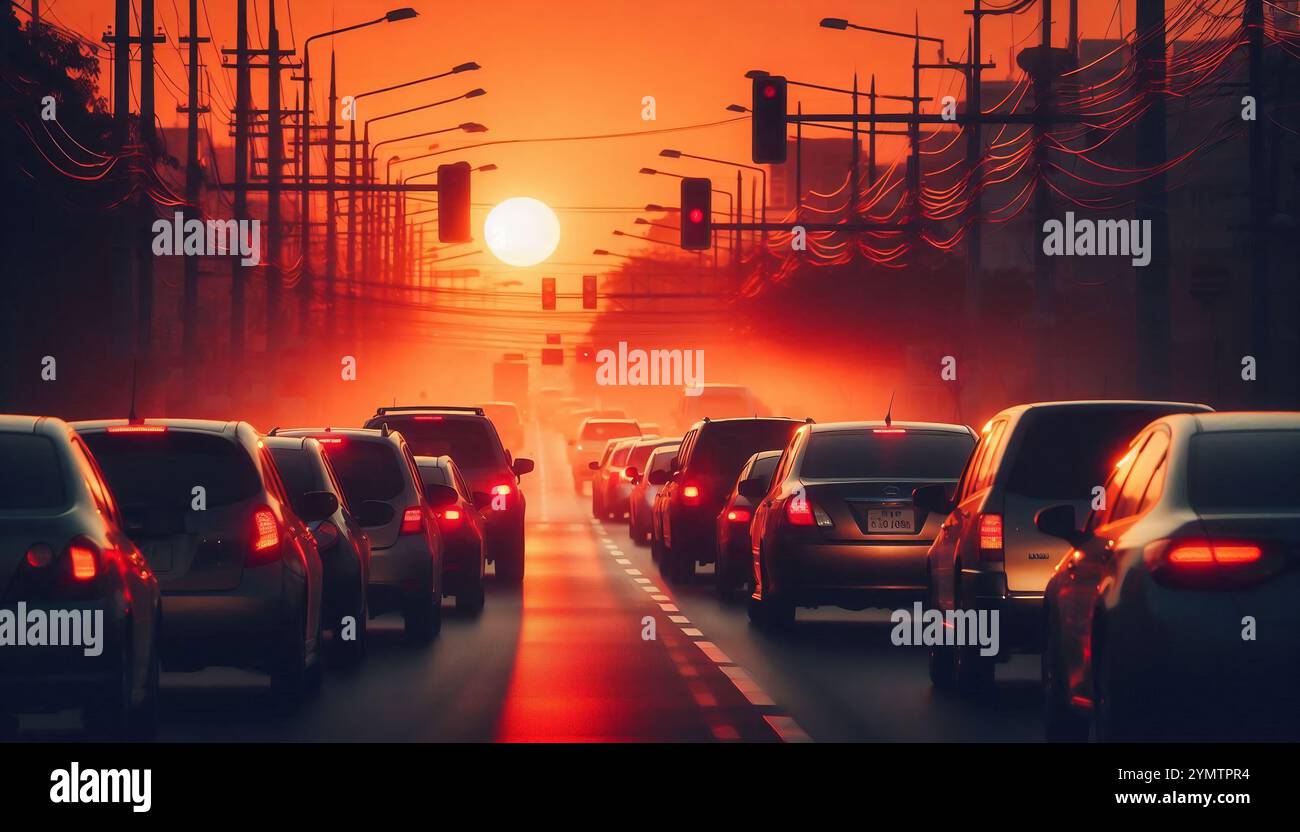viele Autos an einer roten Ampel Stock Photo