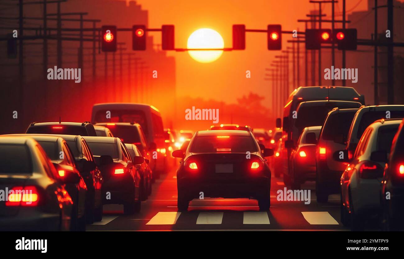 viele Autos an einer roten Ampel Stock Photo