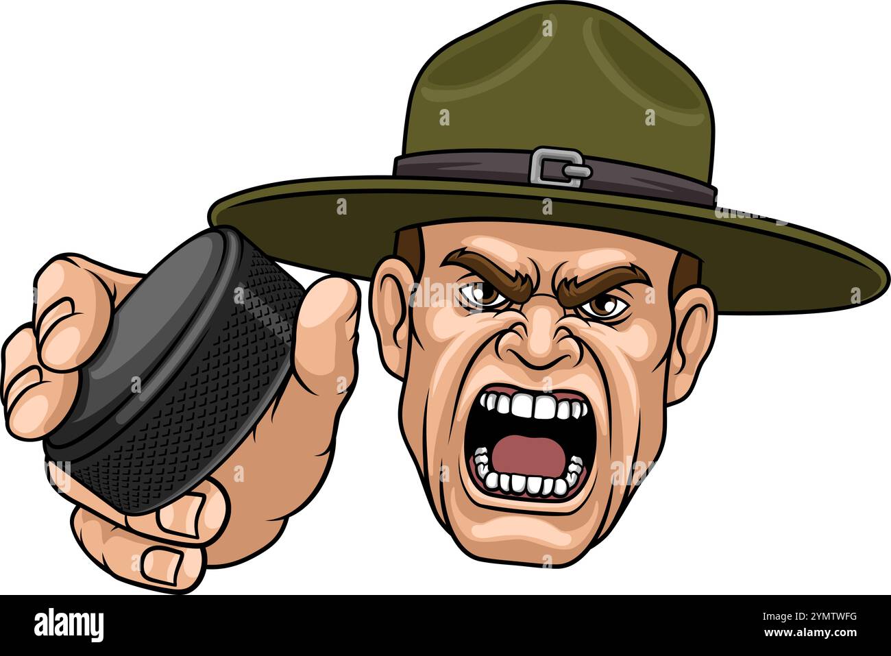 Drill Instructor Sergeant Ice Hockey Sports Mascot Stock Vector