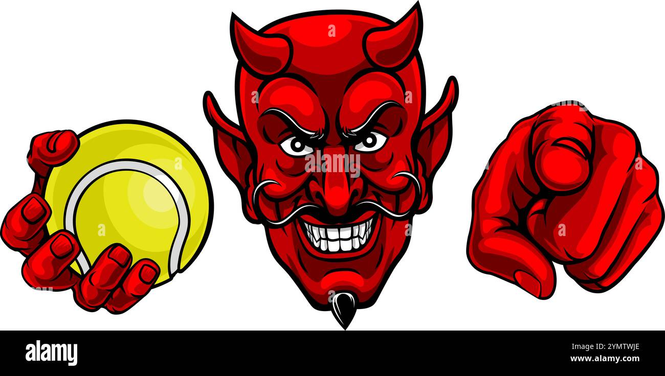 Devil Tennis Ball Sport Team Mascot Illustration Stock Vector