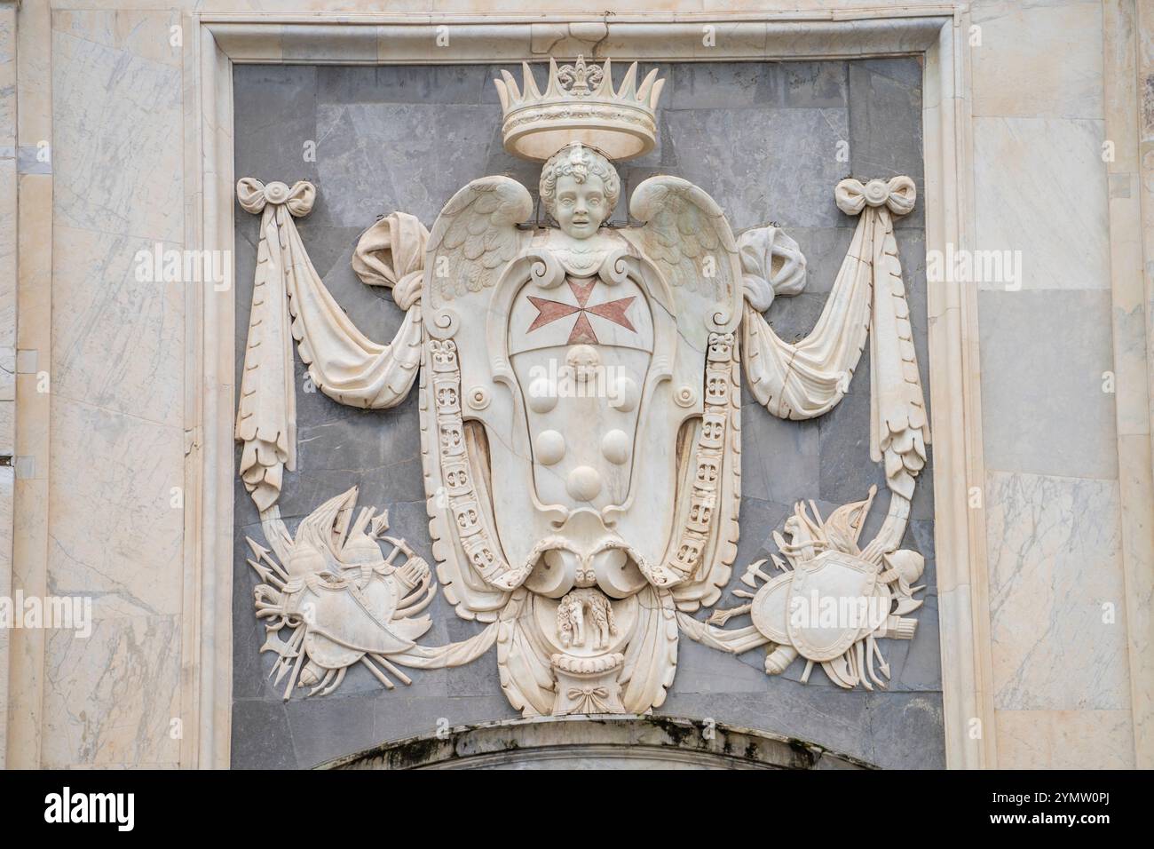 Details and sculptures on the facade of prestigious university Scuola ...