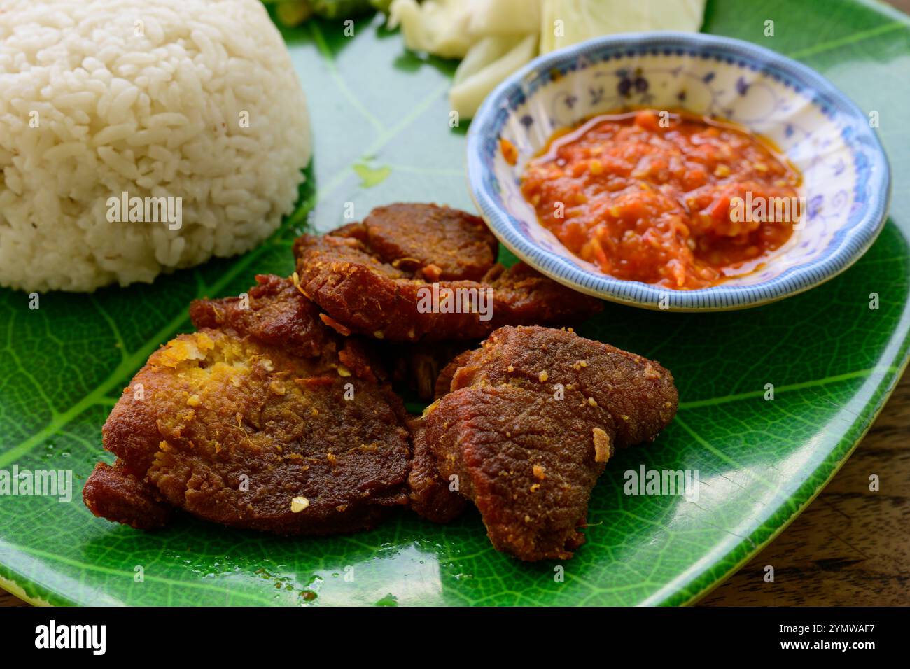 Nasi Empal Penyet Indonesian Deep Fried Beef Slices Served with Steamed ...