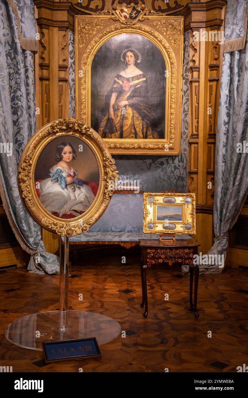 Miramare castle, interiors view with furniture and paintings indoor. Trieste, Italy 04.01.2024 Stock Photo