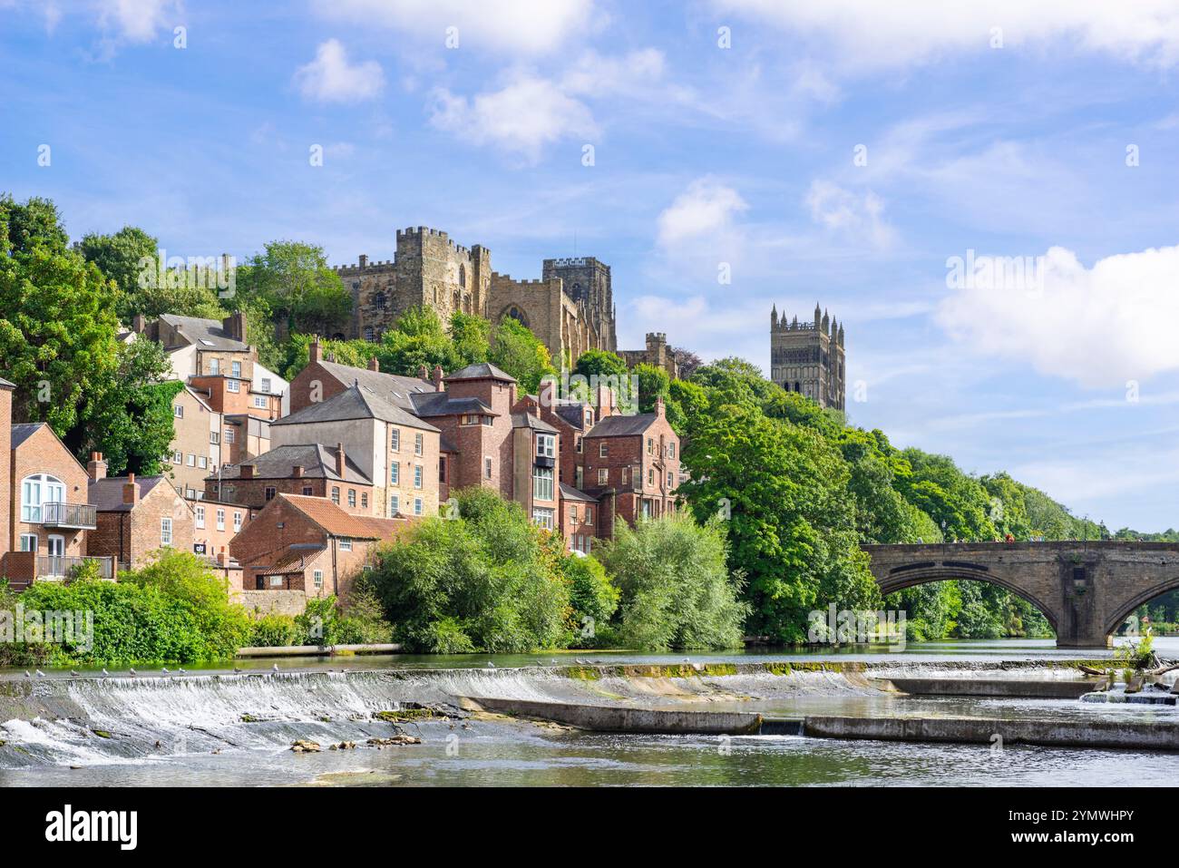 Durham Castle And Durham Cathedral With Framwellgate Bridge Over River 