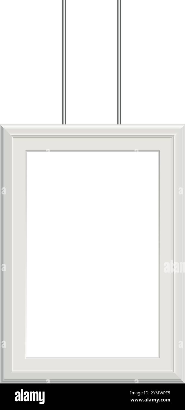 Hanging picture frame. Gallery photo realistic white mockup Stock Vector