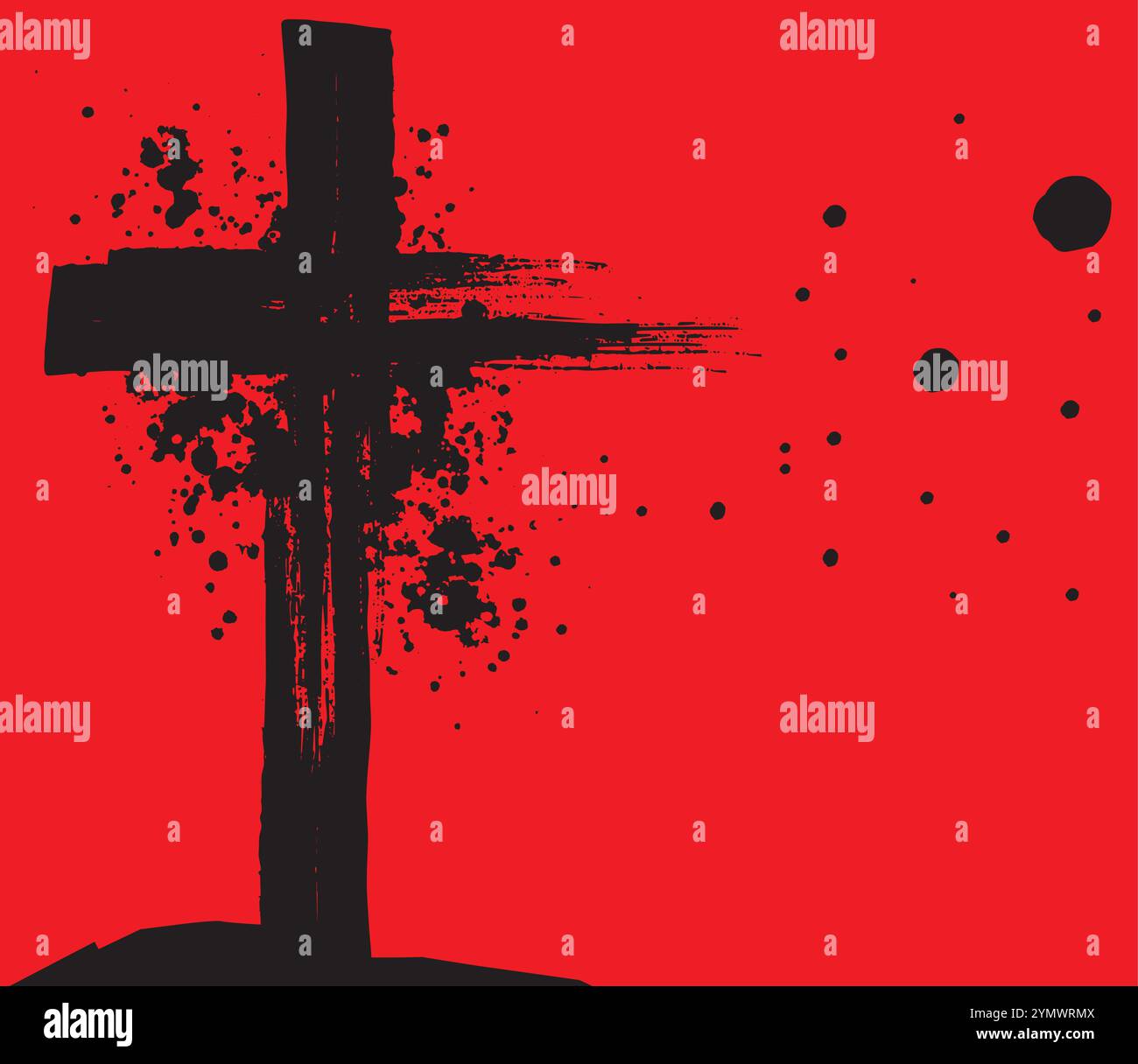 Black cross painted on yellow background symbolizing easter Stock Vector