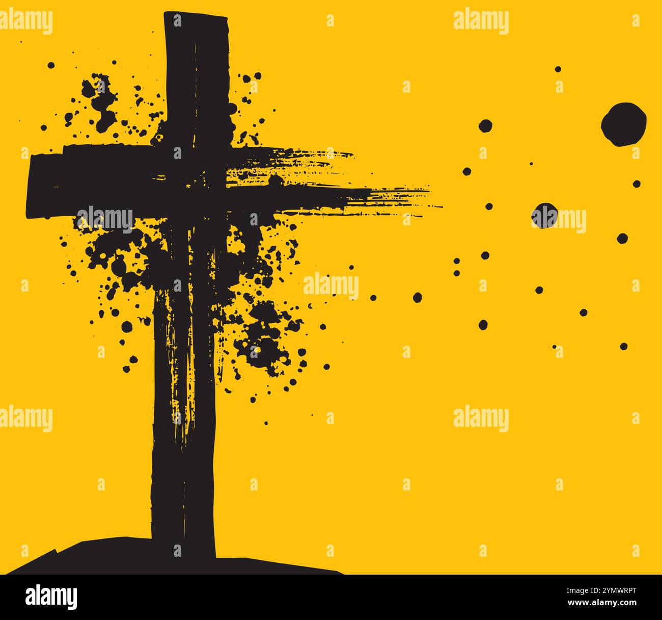 Black cross painted on yellow background symbolizing easter Stock Vector