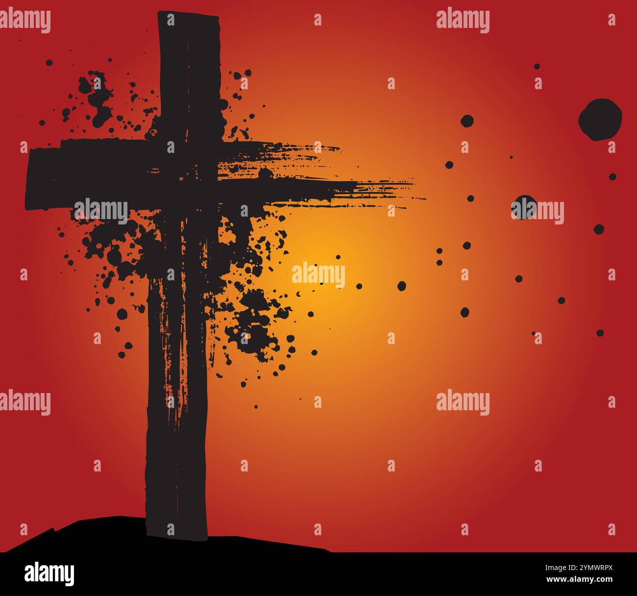 Black cross painted on yellow background symbolizing easter Stock Vector