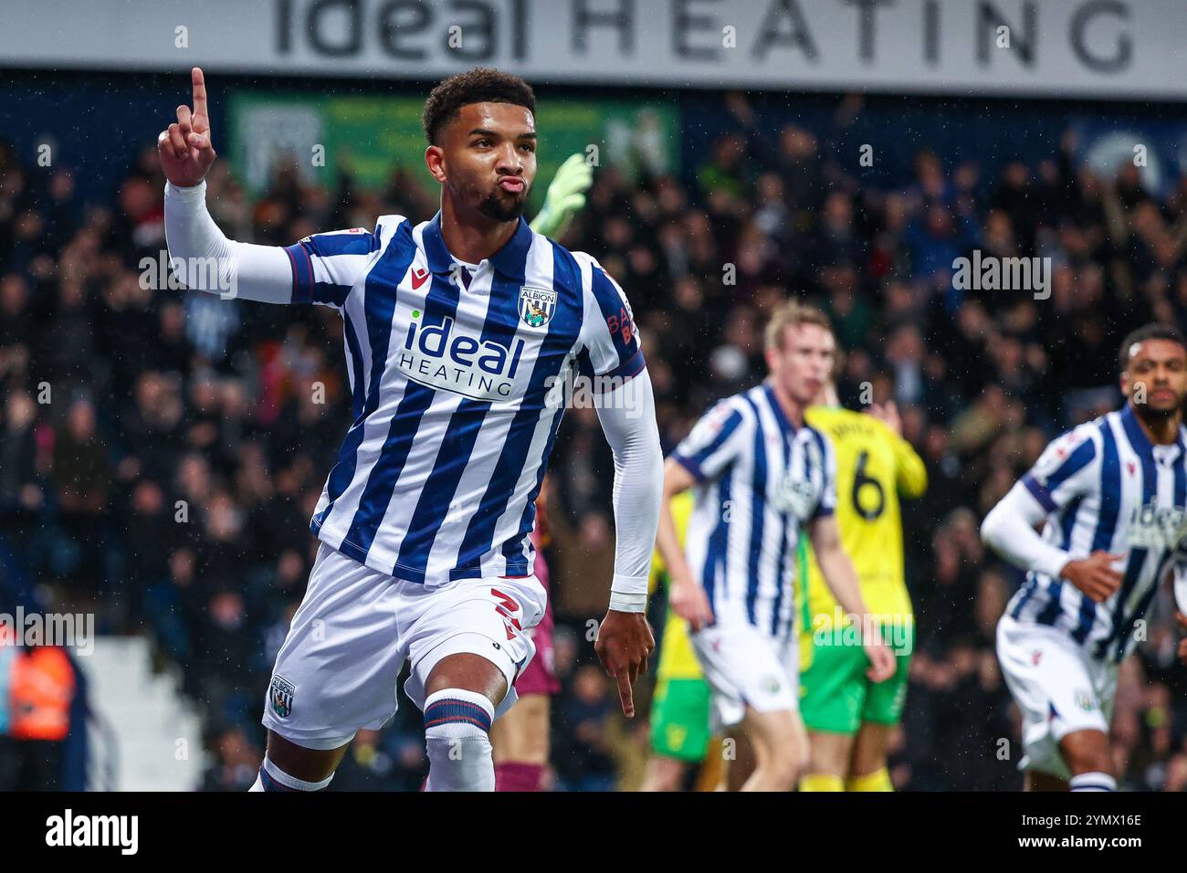 #3, Mason Holgate of WBA celebrates his goal during the Sky Bet Championship match between West Bromwich Albion and Norwich City at The Hawthorns, West Bromwich on Saturday 23rd November 2024. (Photo: Stuart Leggett | MI News) Credit: MI News & Sport /Alamy Live News Stock Photo