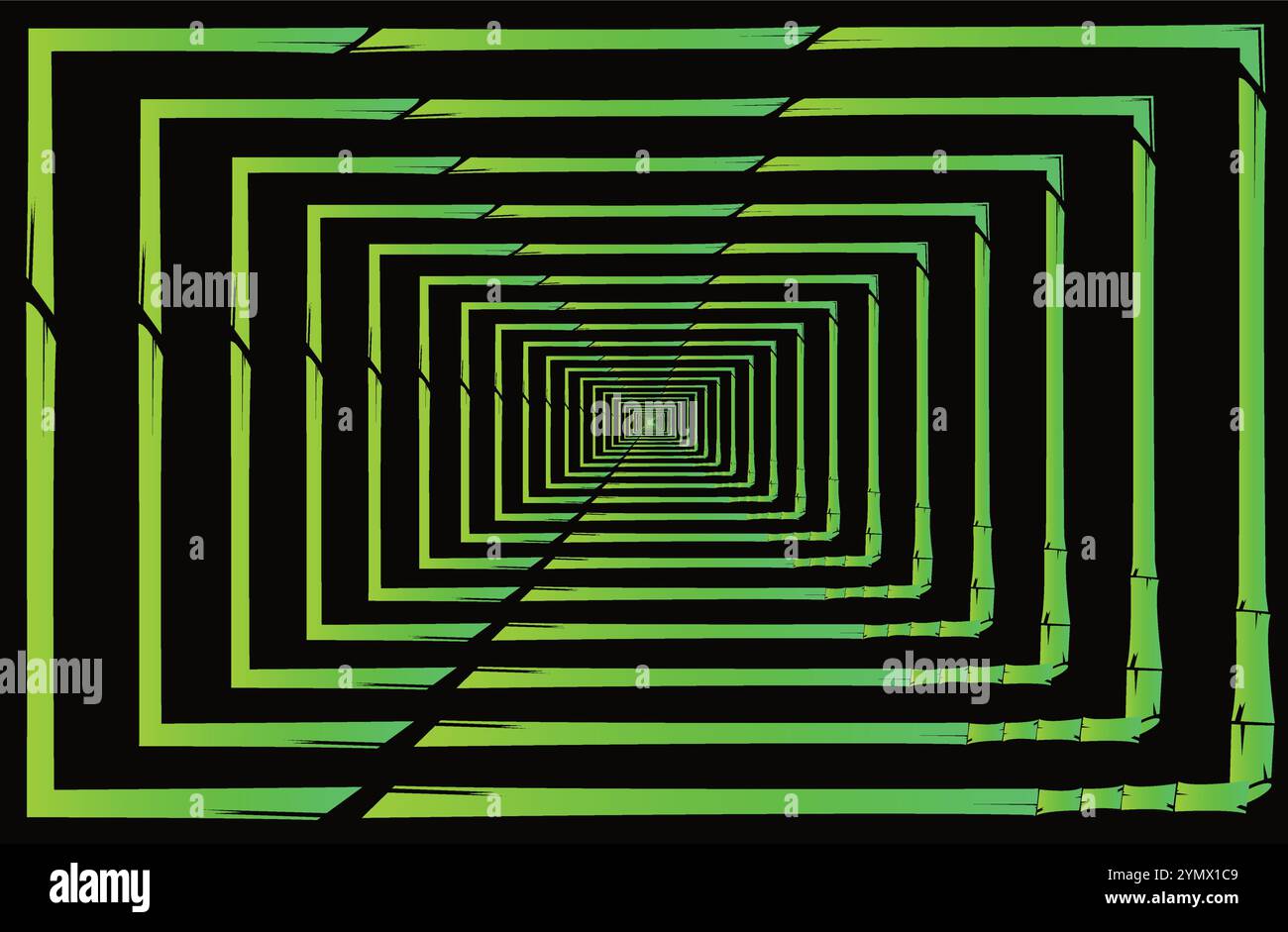 Green rectangles are creating a tunnel effect on this abstract background Stock Vector