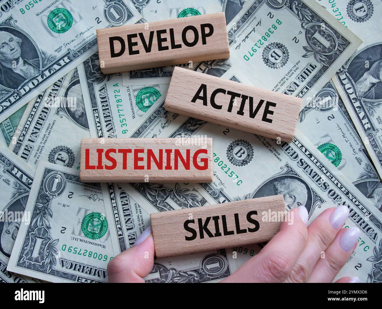 Listening skills symbol. Concept word Develop active listening skills ...