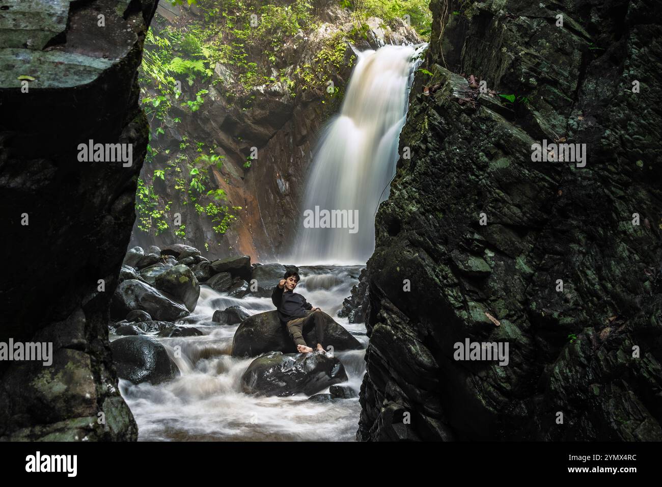 Arrogant man challenging you to step outside and enjoying nature. Go and do something challenging. Stock Photo